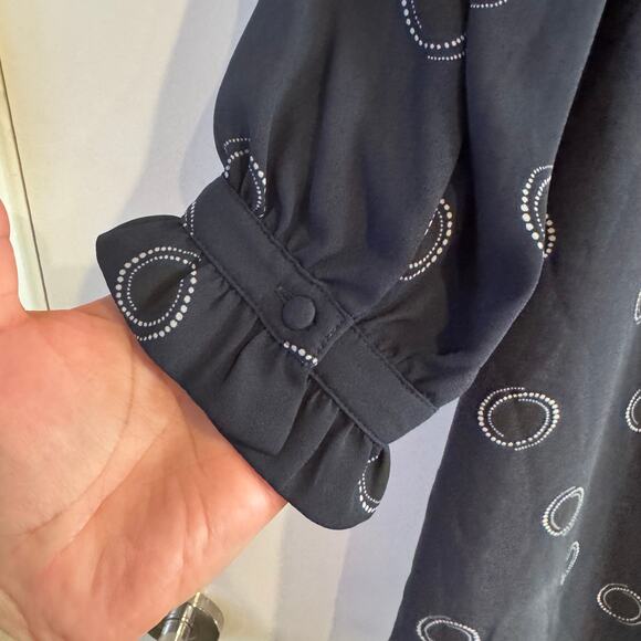 Hobbs Clarice Dot Print Mini Dress Blue Collared Zip Ruffled Long Sleeve Sz 6 - Picture 8 of 8